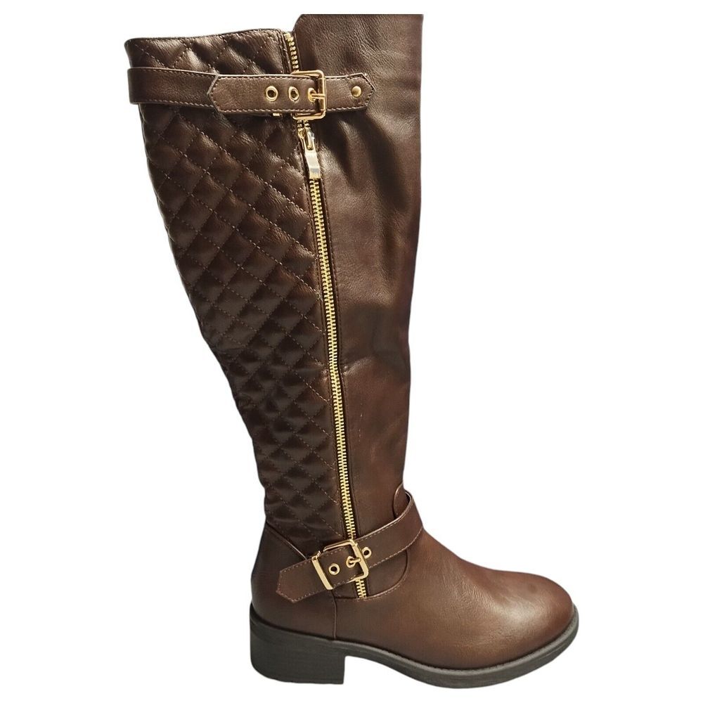 Dream Pairs Tall Boots Womens Size 7 Brown Lined Round Toe Block Toe Side Zipper